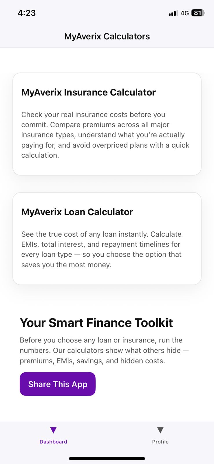 Insurance and Loan Calculator app preview